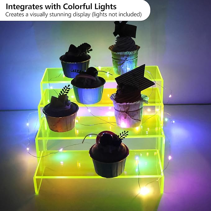 ELEGANTLIFE Acrylic Display Risers Set of 4, 4-Level Tiered Display Stands for Cupcakes, Small Figures & Jewelry, Compact Countertop Display Shelf, Multiple Colors Available (Light Green (Translucent))