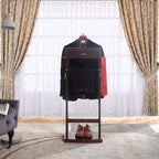 Proman Products Norstar Suit Valet Stand VL16245 with Detachable Hanger, Trouser Bar, Tie Bars, Mirror Tray & Drawer, 20”W x 15” D x 49”H, Mahogany