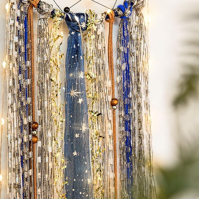 Witchy Crescent Moon Dream Catcher with Purple Agate, Witch Pagan Woven Wall Hanging Dreamcatcher with Light, Gothic Wiccan Hippie Decor with Ornament Decoration Women Gift for Bedroom Christmas