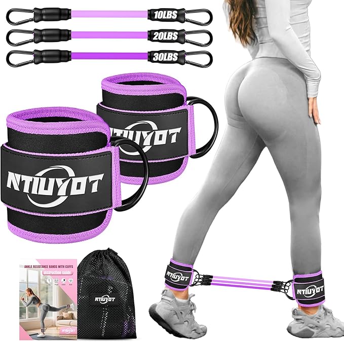 Ankle Resistance Bands with Cuffs, Workout Sets for Women, Resistance Bands for Working Out, Exercise Band for Leg Booty, Home Gym Workout Equipment, Ankle Weights Fitness Band Set