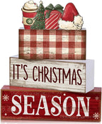 Lineshading 4 Pcs Christmas Table Decoration Wooden Hot Cocoa Santa Hat Decorations Christmas Tiered Tray Decor Winter Centerpiece Decorative Santa Hat Hot Cocoa Gift Box Tree Block Signs for Home