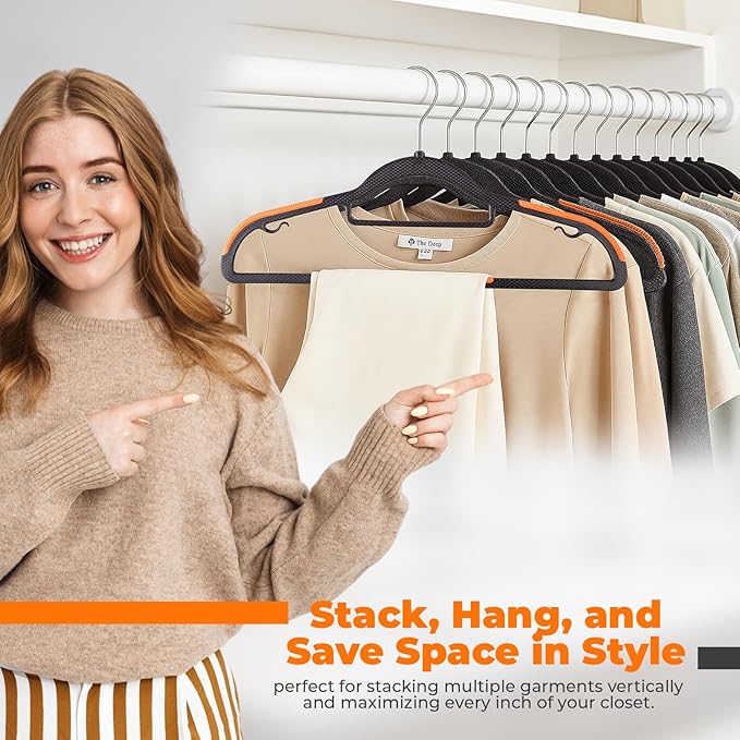 Plastic Hangers 10 Pack, Cascading Slim Space Saving Clothing Hangers with 360° Rotating Hook, Non Slip Clothes Hangers for Sweater Shirt, Heavy Duty Coat Hanger with Inner Hook for Closet, Black