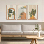 KAIRNE Boho Canvas Wall Art,Abstract Minimalist Room Decor,Tropical Botanical Wall Decor,Mid-Century Geometric Illustrations Set of 3(16”X24”),Botanical Print for Living Room Bedroom Dining Room Decor