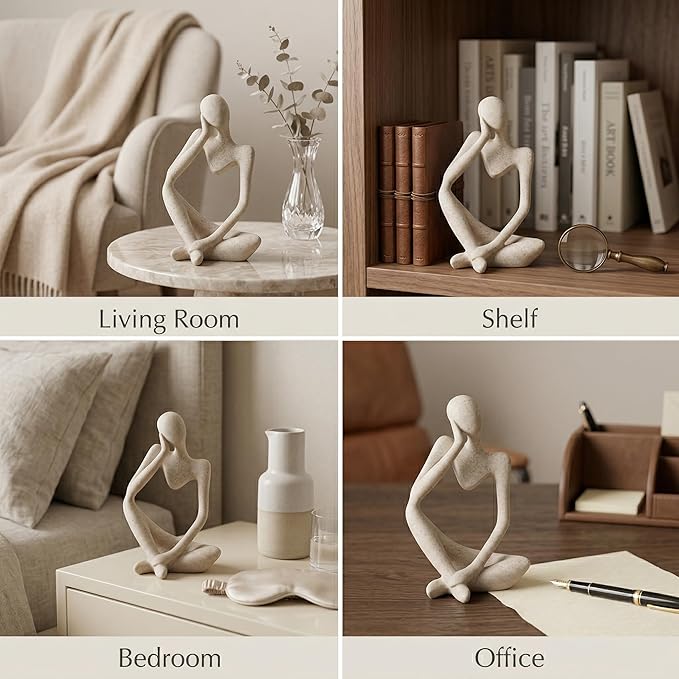 Large Sandstone Thinker Statue Decor, Modern Minimalist Abstract Sculpture, Thinker Sculpture Home Decor for Living Room, Office Desk, Bookshelf Decor, Contemporary Home Decor Accent
