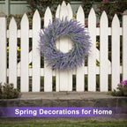 LZNPA 22 Inch Summer Spring Wreaths for Front Door Romance Lavender Wreath, Elegant Artificial Front Door Wreath for All Season Spring Decorations for Home Wall Entryway Farmhouse Porch Room Decor