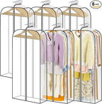 LANDNEOO 6 Pack Clear Garment Bags for Hanging Clothes with Zippers on Double Sides - 10'' Clothes Storage for Coat, Dress, and Fur in Closet - 50'' Long Suit Bags