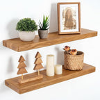 Marsmiles 24 inch Floating Shelves for Wall Solid Elm Wood Shelves|Rustic Wall Mounted Shelves with Heavy-Duty Invisible Bracket for Bathroom Living Room Kitchen|Rounded Edge Design|Natural, 2 Pack