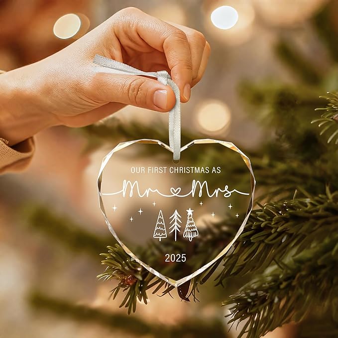 First Christmas Married Ornament 2025, Mr and Mrs Gifts, Wedding Gifts, Bridal Shower Gift Just Married Ornament Gift for Newlywed, Christmas Ornaments 2025 for Couple, Xmas Hanging Ornament