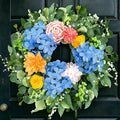 Spring Wreaths for Front Door 24 Inch, Spring Summer Front Door Wreath with Hydrangea & Eucalyptus, Artificial Floral Wreath for Porch Garden Patio Wall Window Indoor Outdoor Home Decor