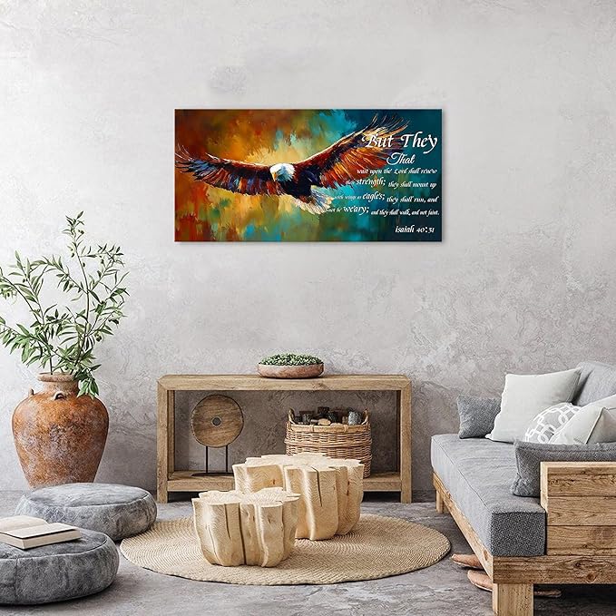 Christian Wall Art Eagle Decor Isaiah 40 31 Wall Art Bible Verse Wall Decor Inspirational Scripture Canvas Prints Eagle Pictures Religious Biblical Artwork for Bedroom Living Room Home Decoration 20x40"