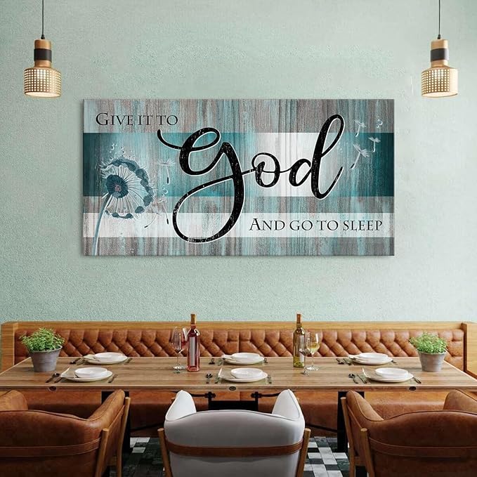 Extra Large Christian Wall Decor Scripture Wall Art Give It to God and Go to Sleep Bedroom Pictures Inspirational Bible Verses Wall Decor Turquoise Teal Religious Artwork Living Room Decoration 30x60"