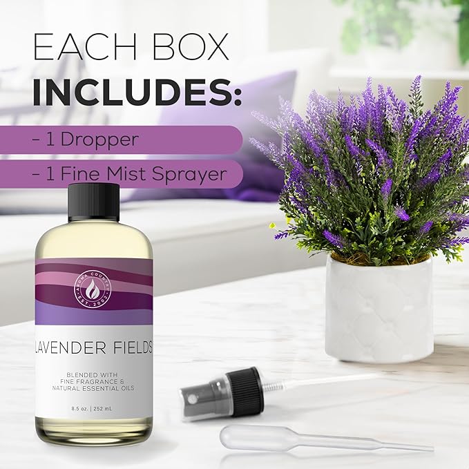 Aroma Country Lavender Fields Diffuser Oil - Luxury Essential Oils for Diffuser Refill & Air Freshener Room Spray - Long-Lasting & Natural Home Fragrance, Scented Oil for Diffusers (8.5 Fl. oz)