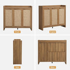 SICOTAS Shoe Storage Cabinet Set of 2, Large Tall Shoe Cabinet, Rattan Shoe Cabinet Storage for Entryway, Farmhouse Cabinet with Doors and Adjustable Shelves for Entryway Hallway Living Room