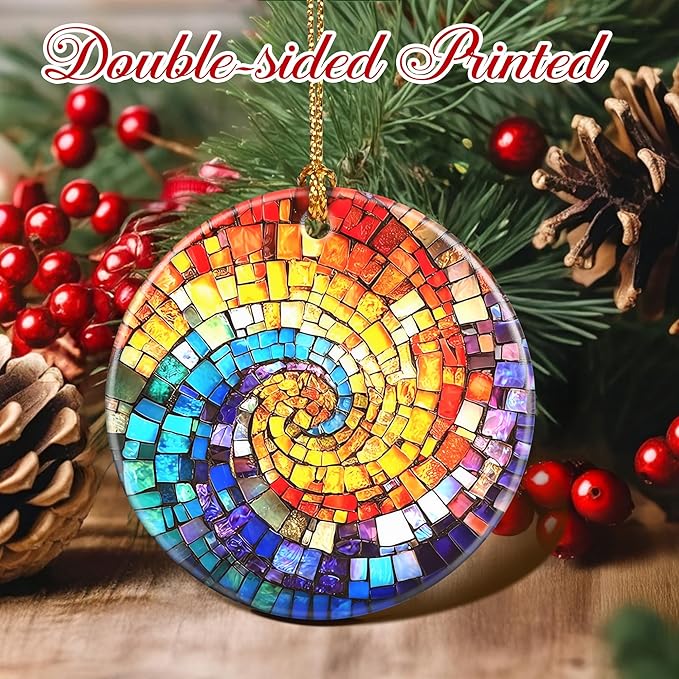 Christmas Ornaments, 2.8 Inch Ceramic Hanging Ornament, Christmas Tree Decorations, Holiday Decorations, Holiday Ornaments, Holiday Party Gifts, and Xmas Gift Ideas - Rainbow Spiral