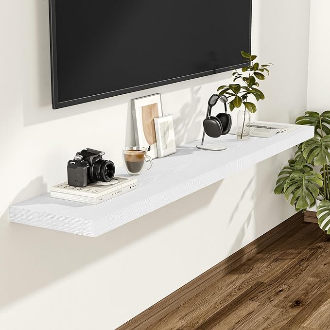 Vivelove White Floating Shelves 12 Inches Deep, 48x12 Floating Shelves for Wall with Invisible Brackets, Room Shelves for Living Room Bedroom Kitchen Office, Set of 2