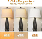 WIHTU Modern Table Lamp Set of 2, 3 Color Temperature Table Lamps for Living Room, 27'' Beside Lamp with Linen Shade,Black with Gold Rim Resin Desk Lamp for Nightstands Bedroom Decor(2 Bulbs Included)