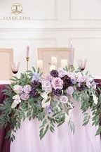 TINGE TIME Artificial Sweetheart Flower Swag with Tablecloth and Table Runner, Pack of 3 Floral Arrangement for Wedding Sweetheart Table Centerpiece Decoration (Lavender & Plum)