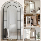 Antok 76" x 34" Full Length Mirror, Floor Mirror Arched Window Decorative Mirror, Metal Framed Decor Farmhouse Floor Mirrors Art Pane Mirrors Wall Decor for Bedroom, Living Room, Entryway Bronwn