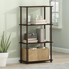 Furinno TURN-N-TUBE Storage Shelves, 4-Tier Toolless Book Shelf, Corner Shelf, Toolless Open Shelves, for Organization and Storage, Living Room, Garage, Home Office, Walnut
