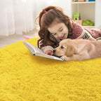 OLANLY Yellow Round Rugs for Bedroom - Machine Washable, 5 ft Circle Area Rugs for Living Room, Soft and Fluffy Shaggy Carpet for Teen Girl and Boys, Nursery Rooms, Dorms, Home Decor Aesthetic