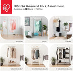 IRIS USA Clothes Rack with 4 Metal Shelves, Freestanding Clothing Racks for Hanging Clothes, Easy to Assemble, Standing Metal Sturdy Garment and Accessories Rack, Small Space Storage Solution, Black