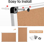 Extra Large Cork Bulletin Board 60" X 36", Foldable Notice Pin Board for Wall, Silver Aluminum Framed 5'x3' Corkboard, Wall Mounted Noticeboard with 36 Push Pins for School, Home & Office
