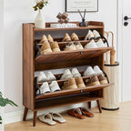 BERRYMERRY 31.5” Fluted Shoe Storage Cabinet with 2 Flip Drawers,Freestanding Narrow Shoe Organizer Cabinet with Wave Profile for Entryway,Hallway,Living Room