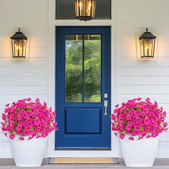 MARTINE MALL 12 Bundles Look Real Artificial Flowers for Outdoors, Realistic Fake Outdoor Flowers, UV Resistant Silk Petunia Flowers for Outside Faux Flowers Plants for Outdoor Porch, Fuchsia
