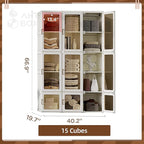 ANTBOX Portable Wardrobe Closet Storage Organizer for Clothes,Transparent Door Panels,Suitable for Living Room, Bedroom,Plastic Wardrobe with Magnetic Door and Easy Assembly 15 Cubes