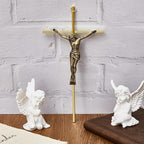 Leinuosen 8 Pcs Metal Crucifix Wall Cross 10 Inch Catholic Slender Metal Crosses Wall Decor for Home Decor Hanging Jesus(Shiny Gold)