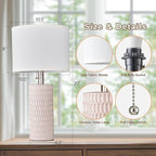 Reaketon Table Lamps for Living Room Set of 2, Ceramic Table Lamps for Bedroom, 20" Modern Lamps for Night Stands, Pink
