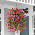 INQCMY Artificial Hanging Flowers with Basket for Spring Outdoor Decoration 3 Bunches of Silk Daisy Flower Uv Resistant for Garden Porch Patio Balcony Yard Decor (Red Purple)