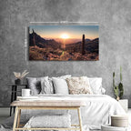 Mountain Wall Art Sunset Cactus Wall Decor Arizona Sonoran Desert Canvas Pictures Saguaro Landscape Photography Prints Western Nature Artwork Living Room Bedroom Office Home Decoration 29.53x 57.87"