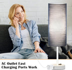 ZJOJO Table Lamp for Bedroom 2 Pack,18in Bedside Lamps with 3 Way Dimmable Rocker Switch & AC Outlet,Nightstand Desk Lamp with Blue Fabric Shade White Base for Living Room Home Decor Lights