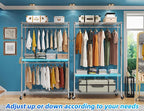 Simple Trending Clothing Garment Rack with 3 Tiers Storage Shelves, Heavy Duty Rolling Clothes Organizer Double Rods with Wheels for Hanging Clothes, Chrome