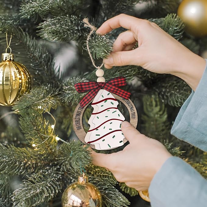 Christmas Wreath Ornaments for Trees Decorations, Wooden Bell Hanging Charms Xmas Tree Decorative DIY Craft Hanging Ornaments for Christmas Decorations