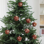 Jetec 8 Pieces Christmas Ornaments Glitter Christmas Tree Hanging Decoration Decorative Artificial Pine Cones Flowers Hanging Ornaments for Winter Wreath Holiday Decor(Brown Gold Color)