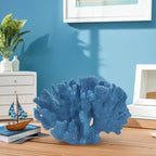 Etlemonde Blue Beach Coastal Fan Coral Decor Resin Statue - Faux Sea Coral Reef for Bathroom Shelf, Coffee Table, Nautical Beach House Home Decor Accent