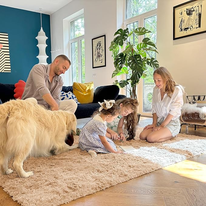 OLANLY 2x5 Machine Washable Runner Rugs for Hallway, Soft Fluffy Shaggy Bedside Rugs for Bedroom, Living Room, Indoor Floor Carpet for Kids Girls and Boys, Nursery Rooms, Home Decor Aesthetic, Beige