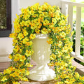 Waipfaru Artificial Petunias Flowers for Outdoors, 4 Pcs UV Resistant Fake Hanging Plants Spring Outside Decor, Faux Silk Flowers Long Trailing Vines for Outdoor Planters Porch Garden (Yellow)