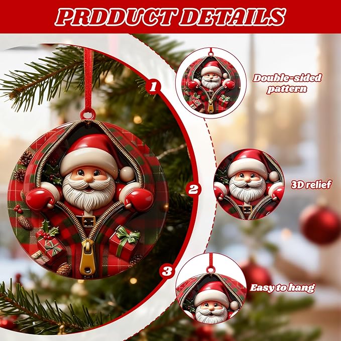 3D Santa Ornaments for Christmas Tree,Christmas Tree Fun Santa Decorations, Resin Funny Holiday Decoration, Christmas Ornaments Hanging Decoration Gift