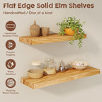 fuqing Floating Shelves for Wall, 24 inch Rustic Solid Elm Wood Floating Shelves, Wooden Wall Shelves with Invisible Heavy Duty Brackets for Living Room, Bedroom, Kitchen, Bathroom, 2 Pack, Natural