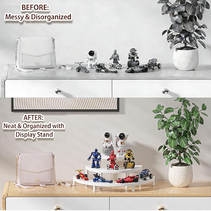 3-Tier Wooden Display Risers, Rustic Cupcake Stand, Perfume Organizer, Dessert Table Display Set for Party & Home Decor (White)