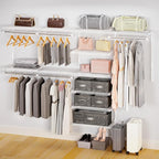 Wire Closet Organizer System, Wall Mounted 8.7 Ft. Custom Closet Kit for Bedrooms Laundry Mudroom Garage Basement, Adjustable Storage Shelves for Clothes Shoes Handbags