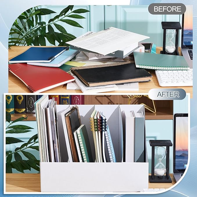 6 Pack Cardboard Magazine File Holders 24 Grids Vertical Book Bins 10.6'' x 10.2'' x 14'' Magazine Document Storage Box for Desk Shelves Home Office Classroom Library Use (White)