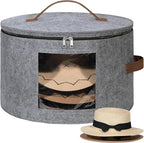 Lifewit Round Cowboy Hat Box for 7 Caps, Large Felt Hat Organizer Bag for Men&Women Storage, Baseball Cap Container with Lid for Travel, Foldable 16.5" Dx10.6 H Carrier, 37L Each, Gray 1 Pack