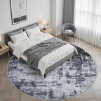 Round Area Rug for Living Room: 8 ft Washable Modern Abstract Soft Thin Rug Indoor Floor No Slip Stain Resistant Carpet for Bedroom Dining Room Farmhouse Nursery Home Office - Dark Black