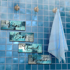 Maitys 4 Pcs Bathroom Wall Decor 10 x 4 Inch Bathroom Wall Art Contemporary Wood Restroom Pictures for Soak Unwind Relax Hanging Sign Spa Rustic Vintage Farmhouse Pediments(Turquoise and Grey)