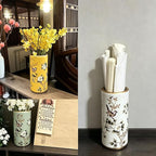 Ceramic Entryway Umbrella Stand,Handmade Appliques Chinese Umbrella Stand Barrels,Vintage Floor Standing Cane Holder Placed & Flower Vases for Hotel Office Home Entrance,A,17.3in