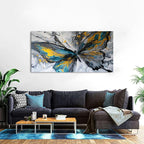 Abstract Butterfly Wall Art Teal Grey Yellow Butterfly Wall Decor Modern Marble Textured Canvas Poster Luxury Fluid Pictures Watercolor Neutral Artwork Living Room Bedroom Home Decoration 29.53x57.87"